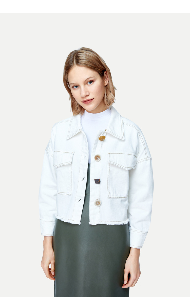 Fashion White Fringed Lapel Denim Jacket,Coat-Jacket