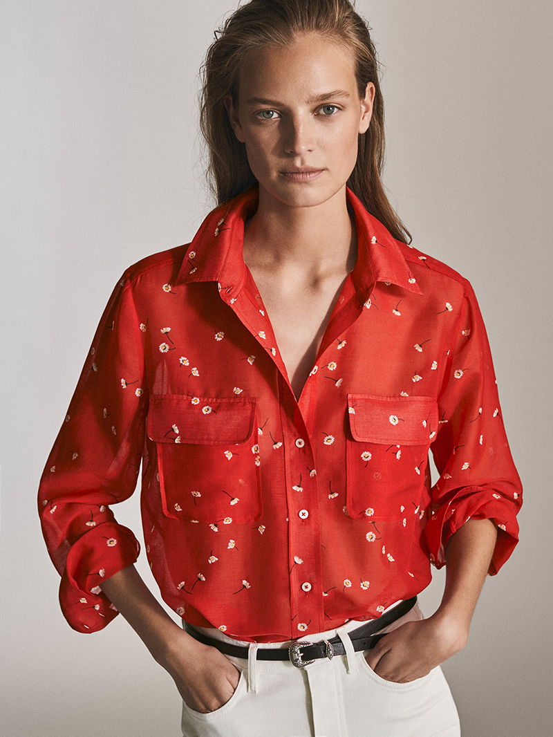 Fashion Red Floral Printed Silk Shirt,Tank Tops & Camis