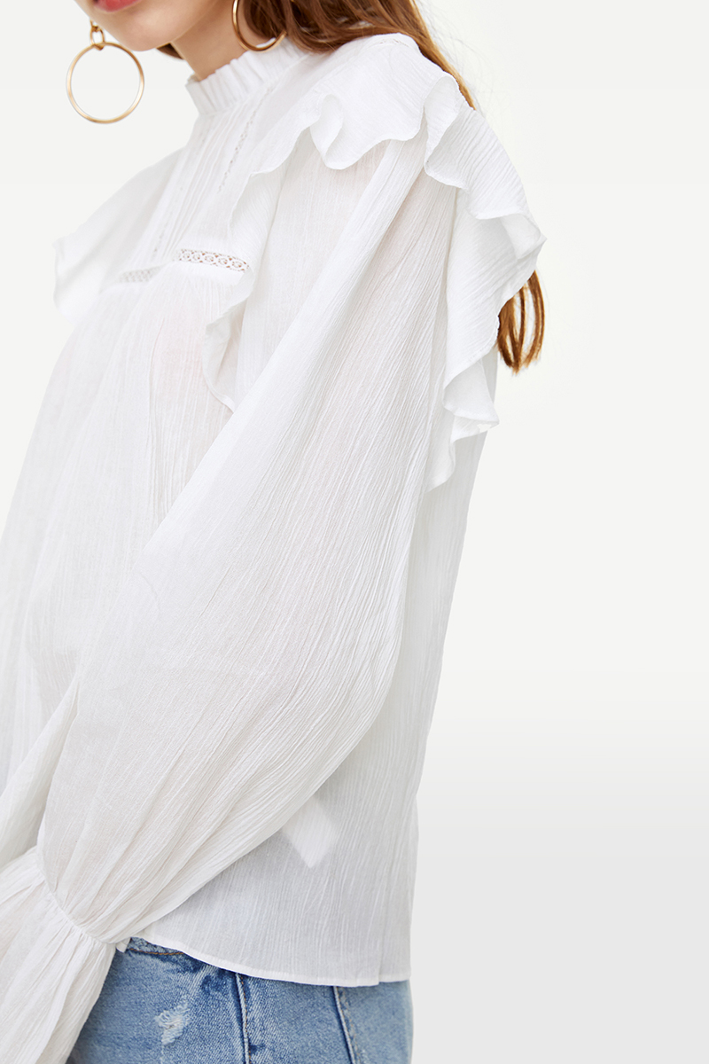 Fashion White Ruffled Collar Blouse,Tank Tops & Camis