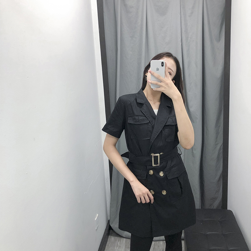 Fashion Black Double-breasted Suit Dress,Long Dress