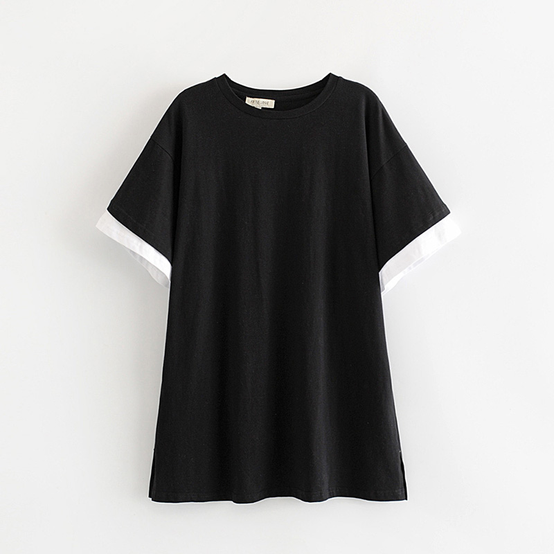 Fashion Black Stitching T-shirt Dress,Long Dress