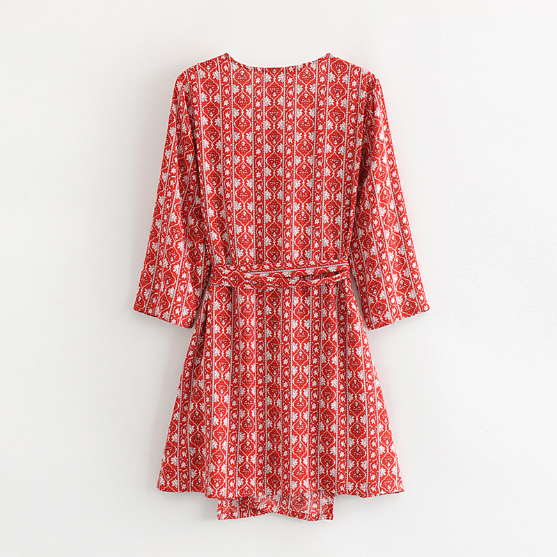 Fashion Red Geometric Print Dress,Long Dress
