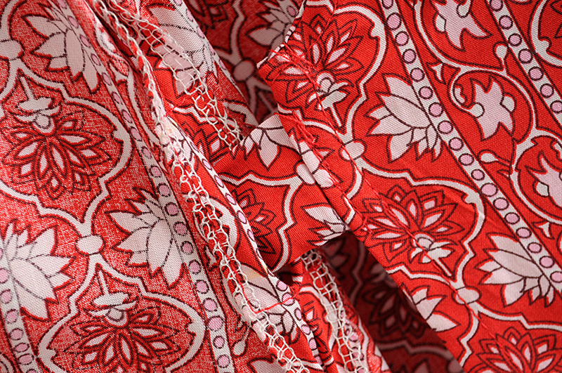 Fashion Red Geometric Print Dress,Long Dress