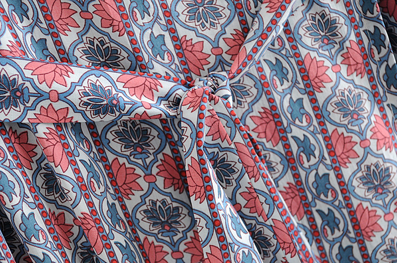 Fashion Blue Geometric Wrap Skirt,Long Dress