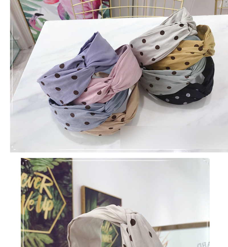 Fashion Khaki Cloth Wave Point Contrast Color Cross Knot Wide Side Headband,Head Band