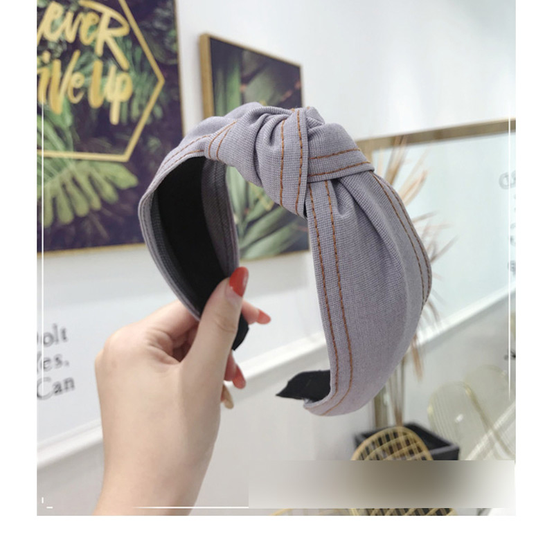 Fashion Light Grey Denim Fabric Double Bright Line Stripe Knotted Wide-brimmed Headband,Head Band