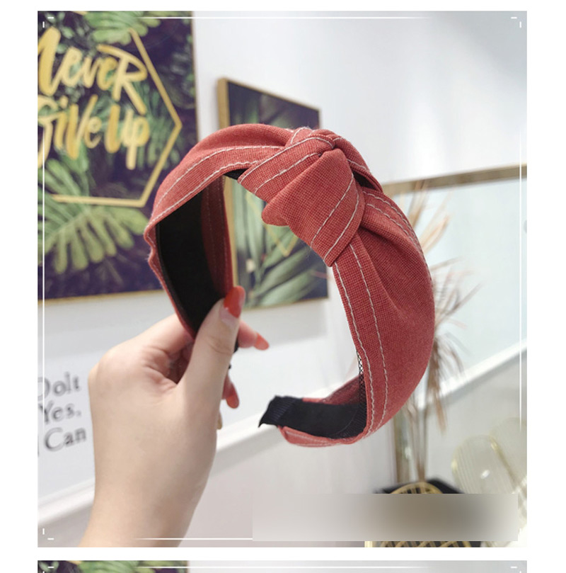 Fashion Brown Denim Fabric Double Bright Line Stripe Knotted Wide-brimmed Headband,Head Band