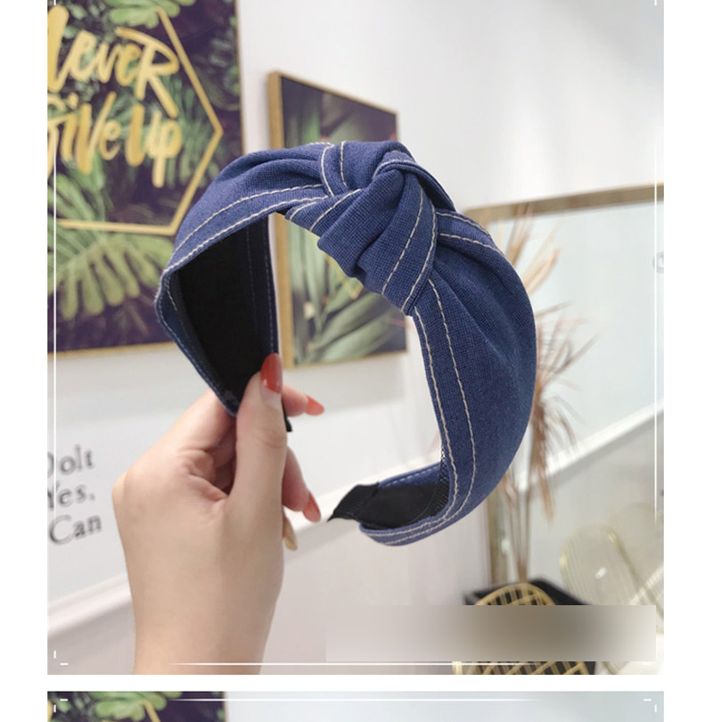 Fashion Red Denim Fabric Double Bright Line Stripe Knotted Wide-brimmed Headband,Head Band