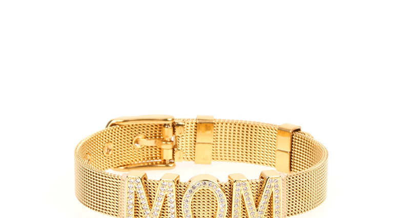 Fashion Gold Micro-inlaid Zircon Letter Stainless Steel Gold Color Bracelet,Bracelets