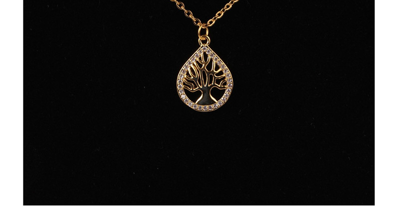 Fashion Gold Drop-shaped Life Tree Micro-inlaid Zircon Stainless Steel Color-protective Necklace,Necklaces