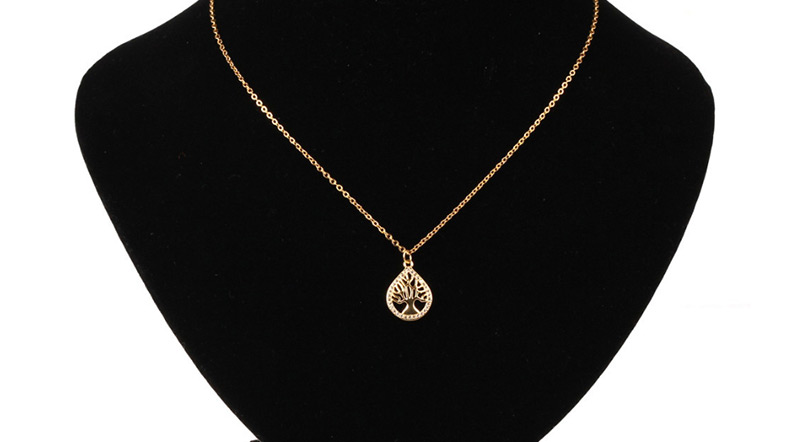 Fashion Gold Drop-shaped Life Tree Micro-inlaid Zircon Stainless Steel Color-protective Necklace,Necklaces