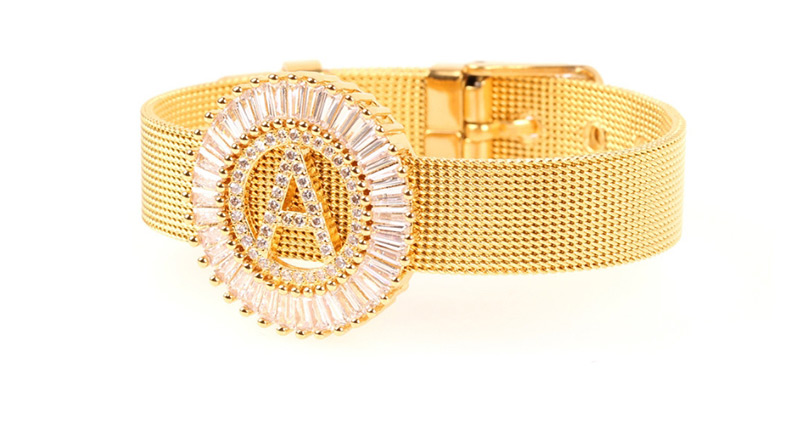 Fashion Gold Micro-inlaid Zircon Letter A Real Gold Color Bracelet,Bracelets