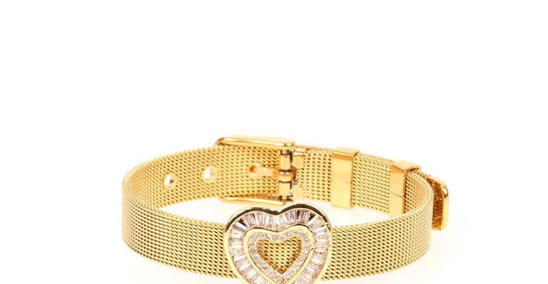 Fashion Gold Micro-inlaid Zircon Heart-shaped Gold-colored Bracelet,Bracelets