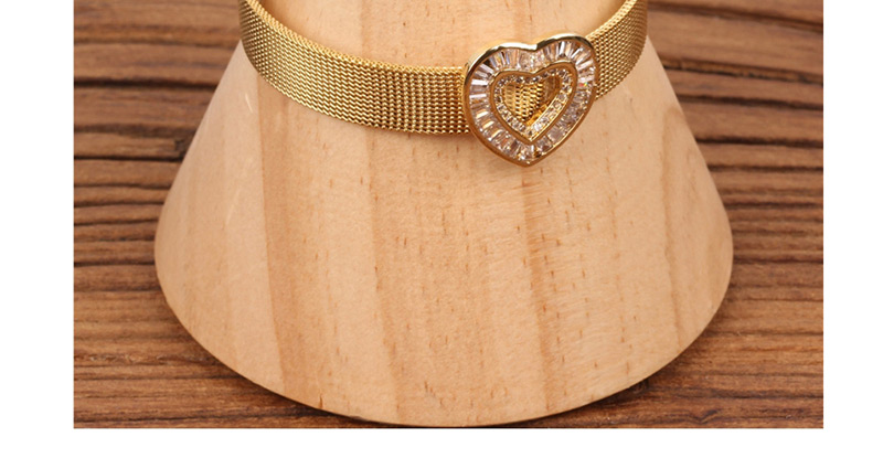 Fashion Gold Micro-inlaid Zircon Heart-shaped Gold-colored Bracelet,Bracelets