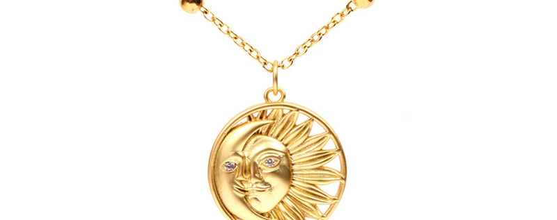 Fashion Gold Frosted Micro-encrusted Sun And Moon Necklace,Necklaces