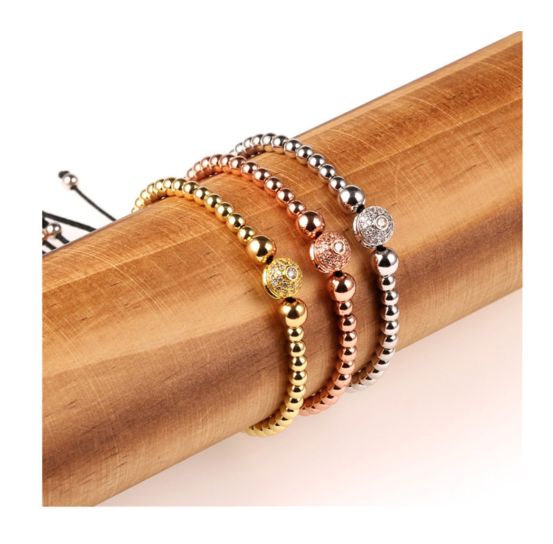 Fashion Gold Real Gold Plated Solid Copper Beads Micro-inlaid Zircon Bracelet,Bracelets