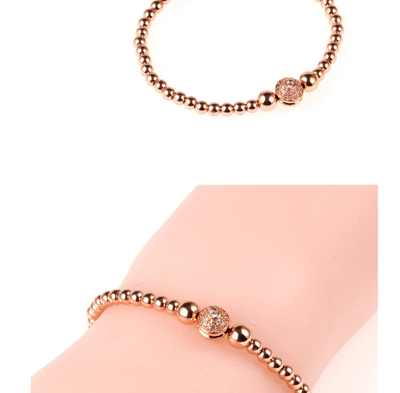 Fashion Rose Gold Real Gold Plated Solid Copper Beads Micro-inlaid Zircon Bracelet,Bracelets