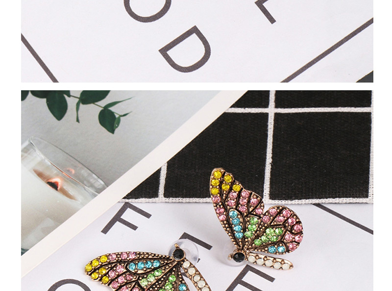 Fashion Powder Color Butterfly Glass Drill Earrings,Stud Earrings