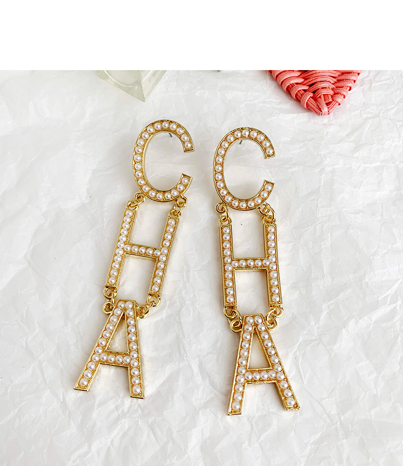 Fashion Gold Alloy Pearl Letter Stud Earrings,Drop Earrings