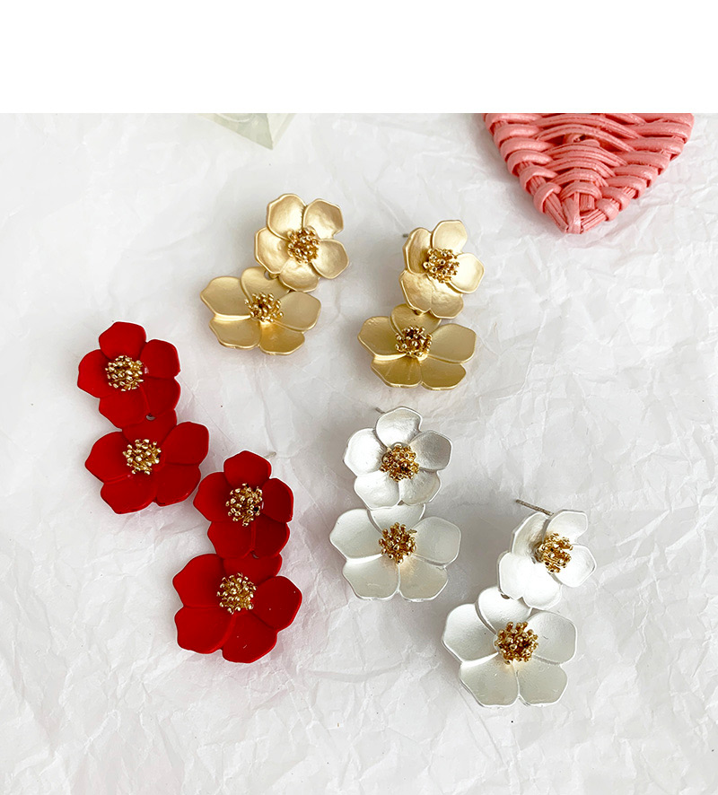 Fashion White Alloy Double-layer Flower Earrings,Drop Earrings