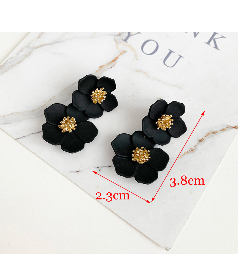 Fashion Black Alloy Double-layer Flower Earrings,Drop Earrings
