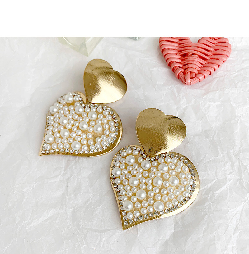 Fashion Drill Alloy Pearl Diamond Heart Earrings,Drop Earrings
