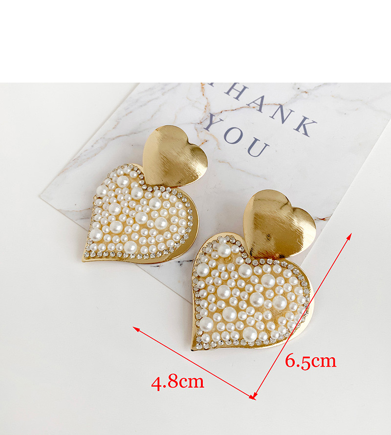 Fashion Pearl + Drill Alloy Pearl Diamond Heart Earrings,Drop Earrings