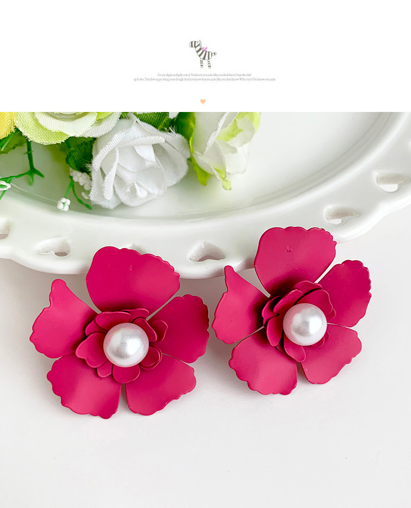 Fashion Leather Powder Alloy Pearl Flower Earrings,Stud Earrings