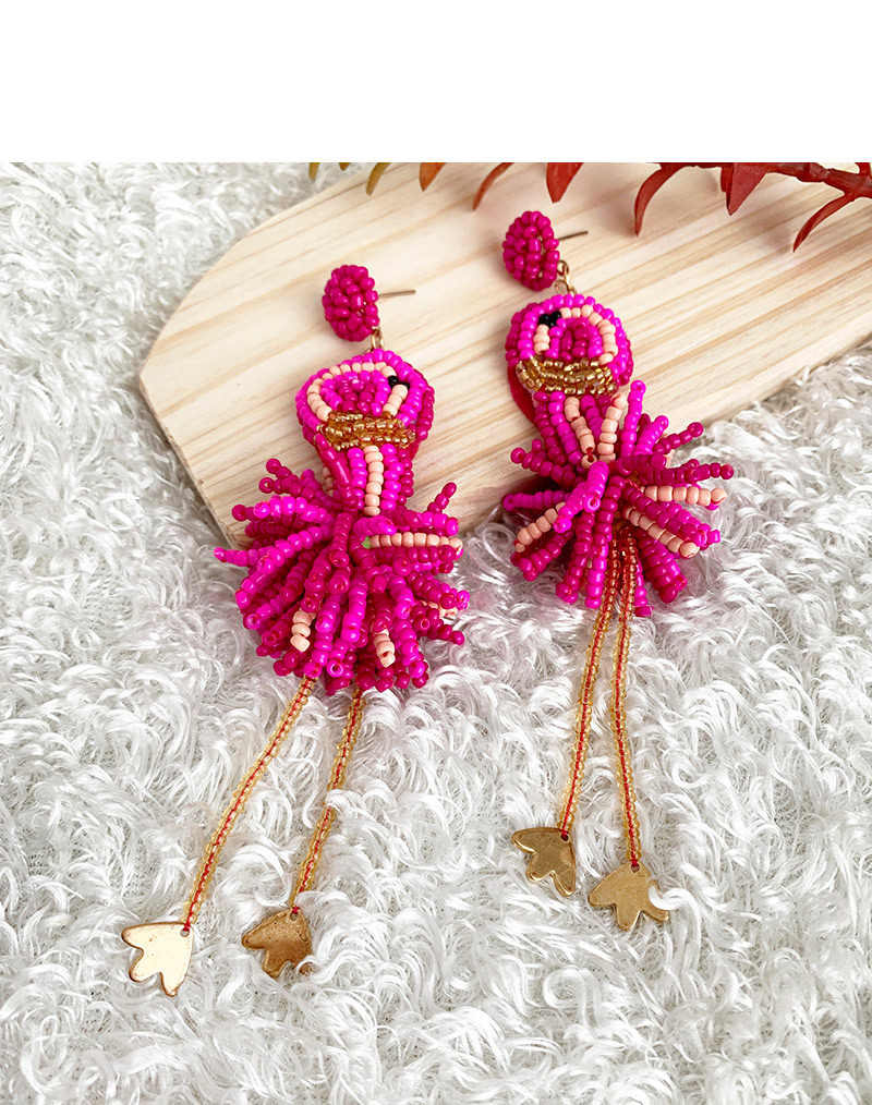 Fashion Rose Red Alloy Rice Beads Flamingo Earrings,Drop Earrings