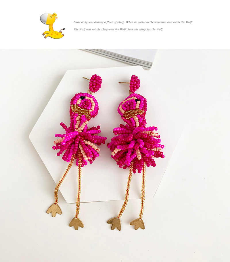 Fashion Rose Red Alloy Rice Beads Flamingo Earrings,Drop Earrings