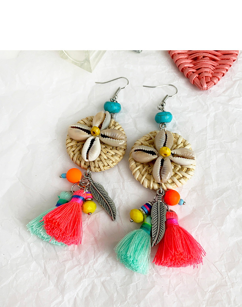 Fashion Color Alloy Rattan Shell Feather Earrings,Drop Earrings