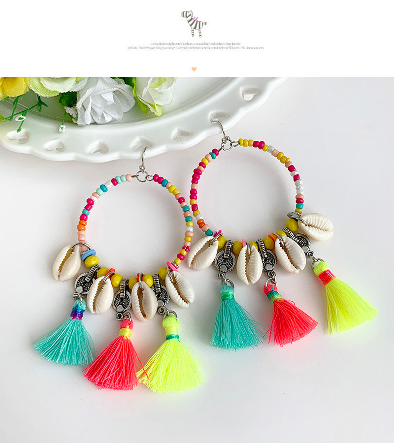 Fashion Color Alloy Rice Beads Shell Cotton Tassel Earrings,Drop Earrings