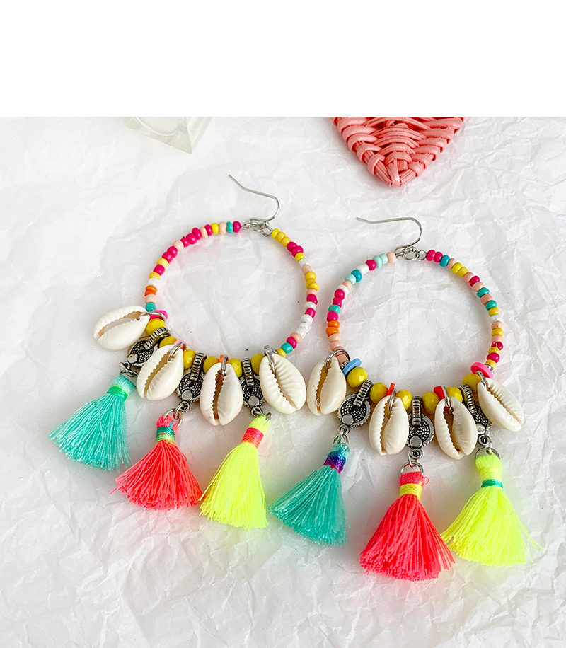 Fashion Grayish White Alloy Rice Beads Shell Cotton Tassel Earrings,Drop Earrings
