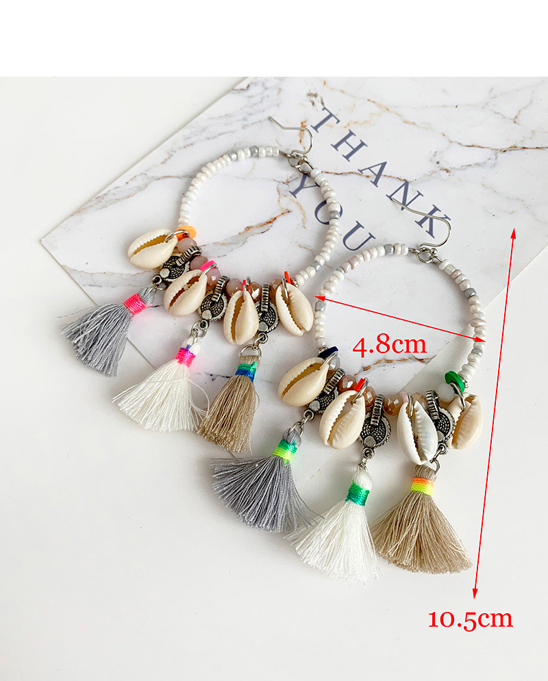 Fashion Grayish White Alloy Rice Beads Shell Cotton Tassel Earrings,Drop Earrings