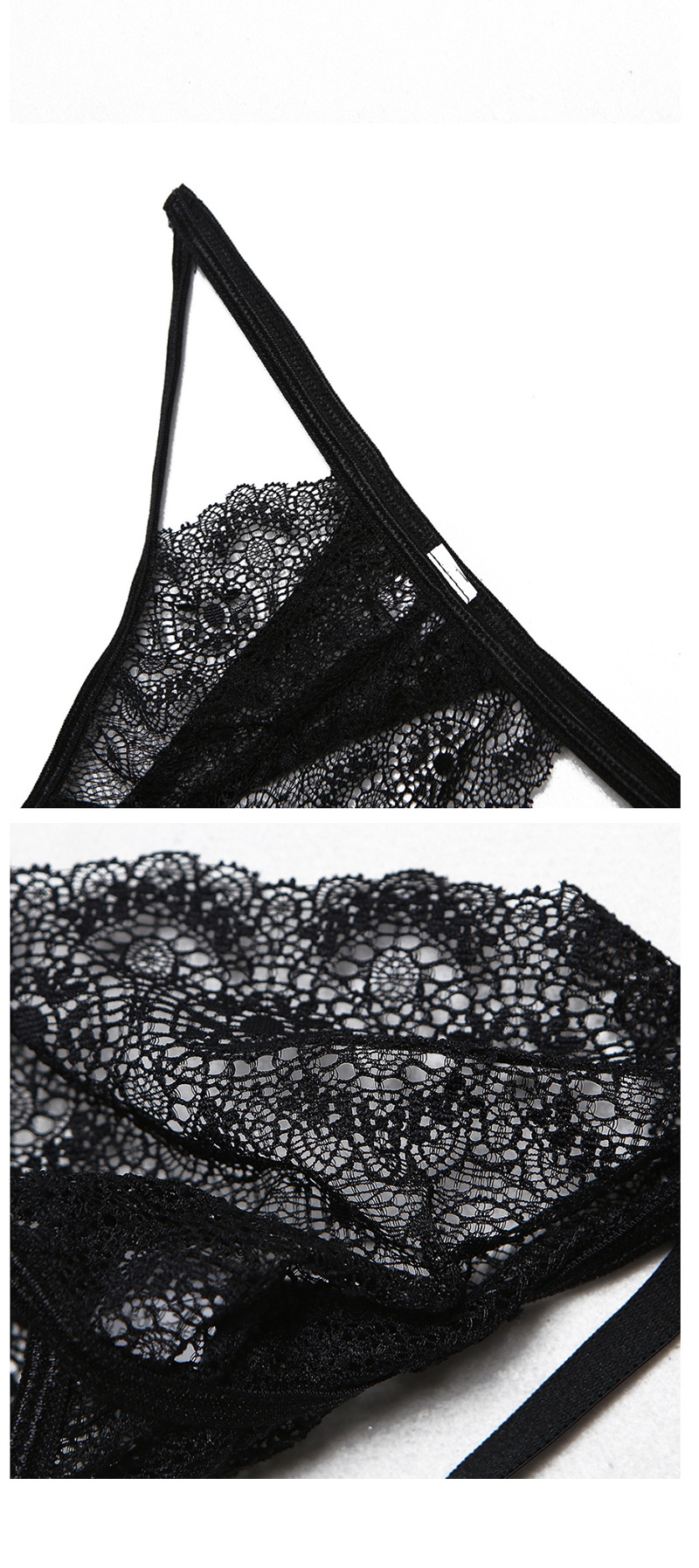 Fashion Black Three-piece Rimless Lace Lingerie,SLEEPWEAR & UNDERWEAR