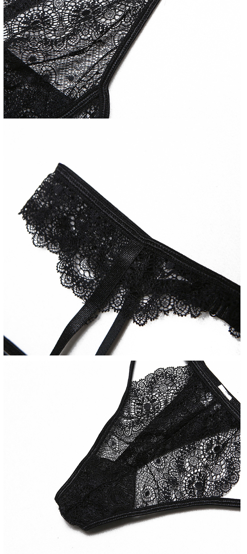 Fashion Black Three-piece Rimless Lace Lingerie,SLEEPWEAR & UNDERWEAR