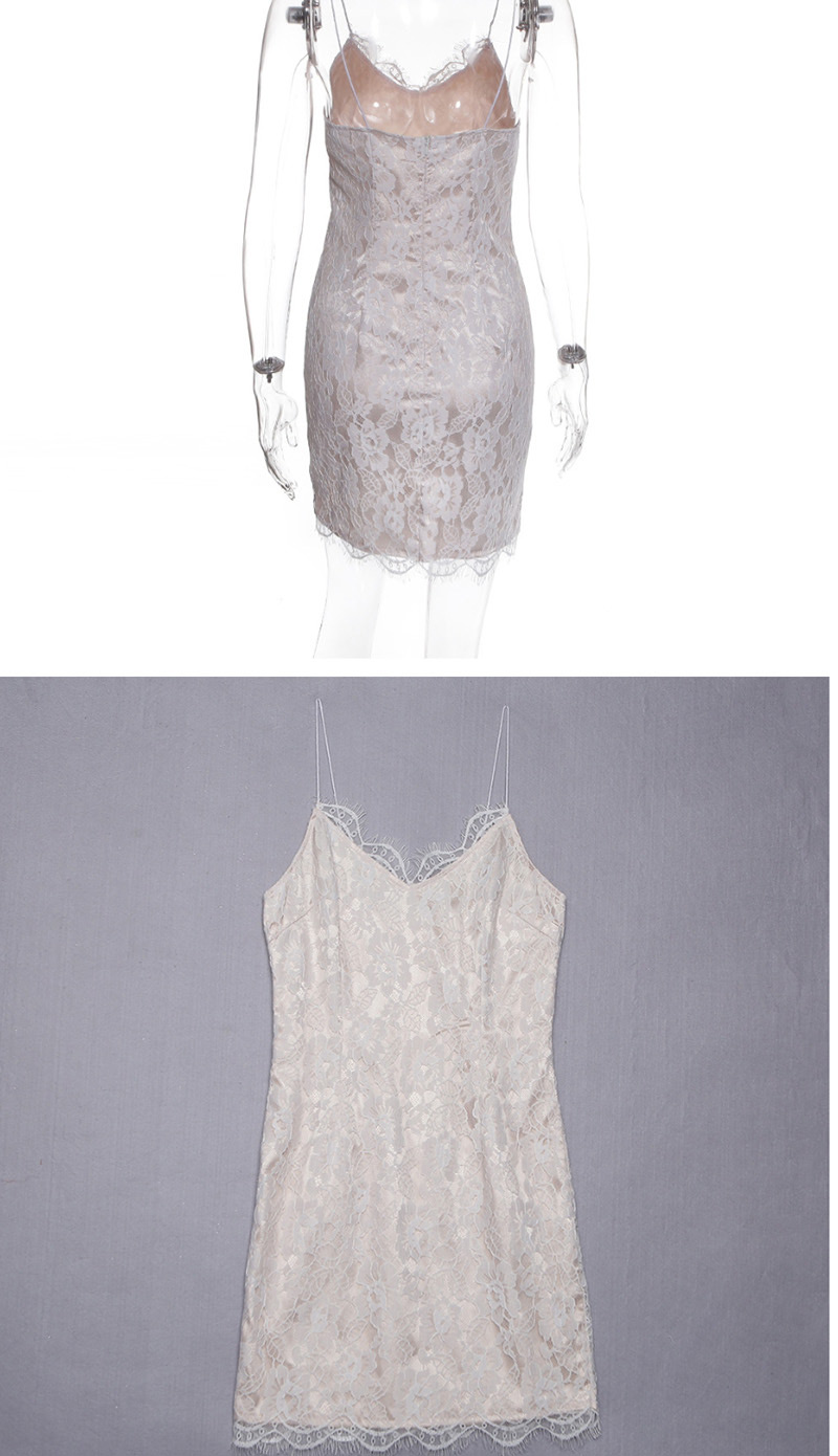 Fashion White Deep V-neck Lace Harness Dress,SLEEPWEAR & UNDERWEAR