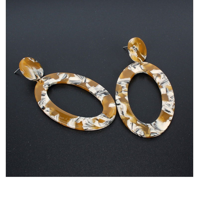 Fashion Yellow + White Geometric Oval Plate Leopard Earrings,Drop Earrings