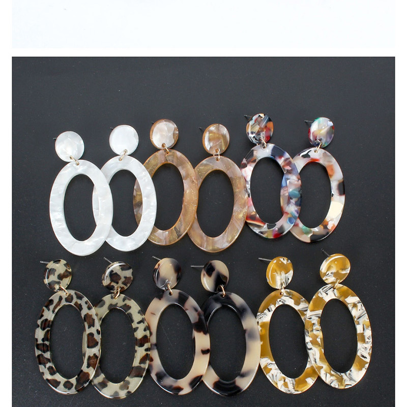Fashion Khaki Geometric Oval Plate Leopard Earrings,Drop Earrings