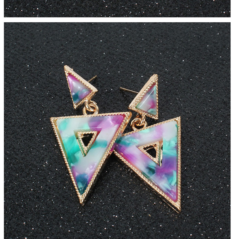 Fashion Color Mixing Triangle Hollowed Out Acetic Acid Plate Earrings,Drop Earrings
