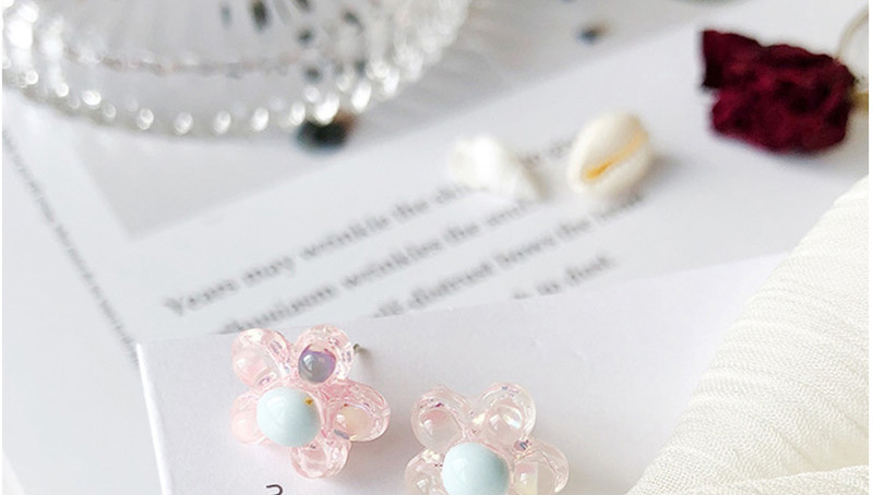 Fashion Pink  Silver Needle Contrast Color Flower Sequin Earrings,Stud Earrings