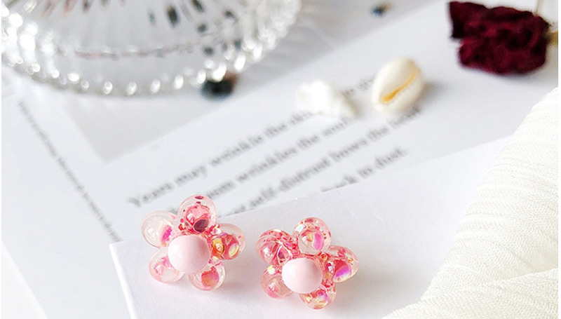 Fashion Pink  Silver Needle Contrast Color Flower Sequin Earrings,Stud Earrings