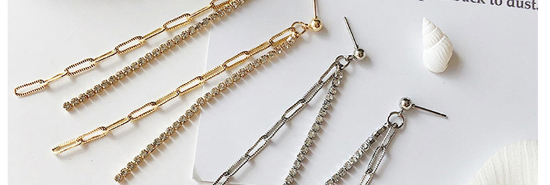 Fashion Silver Studded Tassel Chain Stud Earrings,Drop Earrings