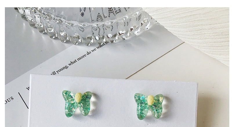 Fashion Green  Silver Needle Sequined Butterfly Earrings,Stud Earrings