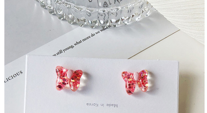Fashion Pink  Silver Needle Sequined Butterfly Earrings,Stud Earrings