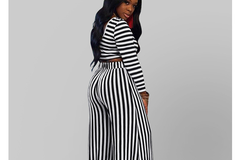 Fashion Stripe Contrast Striped Short Top + Trousers Two-piece,Tank Tops & Camis