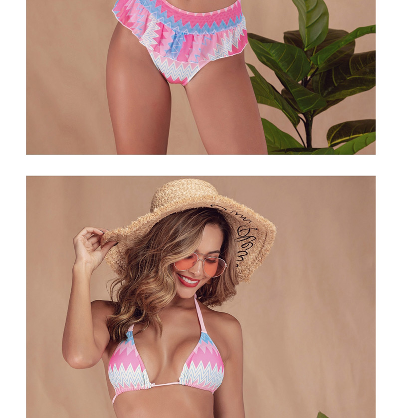 Fashion Color Mesh Printed Striped Ruffled Split Swimsuit,Bikini Sets