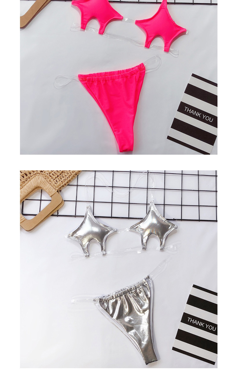 Fashion Rose Red Pentagram Transparent Belt Swimming Split Body Clothing,Bikini Sets