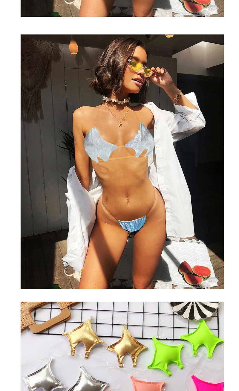 Fashion Hot Silver Pentagram Transparent Belt Swimming Split Body Clothing,Bikini Sets