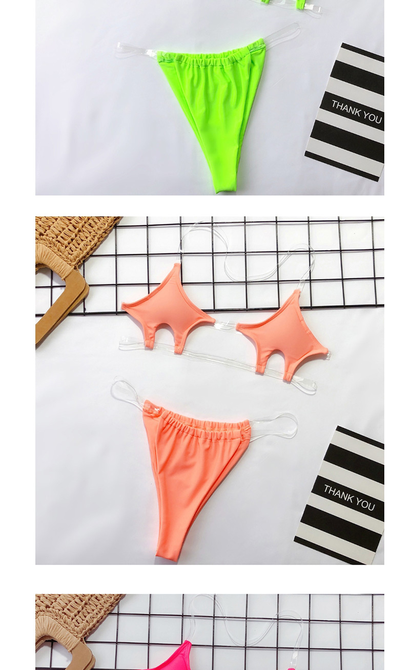 Fashion Fluorescent Green Pentagram Transparent Belt Swimming Split Body Clothing,Bikini Sets